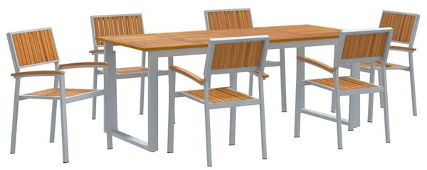 VidaXL Kert étkező szett 7 pcs Szürke és barna 200 x 90 x 75 cm