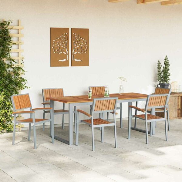 VidaXL Kert étkező szett 7 pcs Szürke és barna 200 x 90 x 75 cm