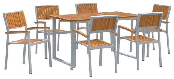 VidaXL Kert étkező szett 7 pcs Szürke és barna 140 x 80 x 75 cm
