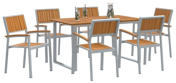 VidaXL Kert étkező szett 7 pcs Szürke és barna 140 x 80 x 75 cm