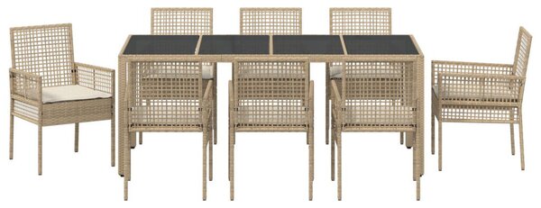 9 darabos kertibútor szett párnákkal bézs színű poly rattan