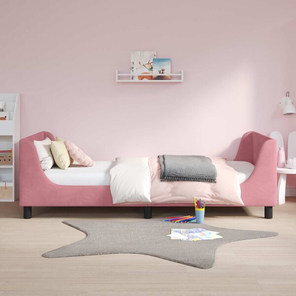 Gyerekágy kerettel fejtámlával Rózsaszín 90 x 200 cm Bársony