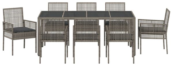 9 részes kerti étkezőgarnitúra párnákkal, szürke műrattan