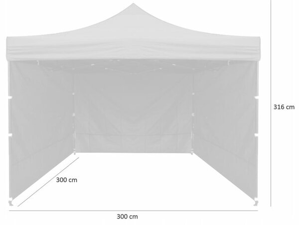3 oldalfallal rendelkező pavilon sátor, szilárd acél szerkezet és vízálló PVC tető, 3x3 m, állítható magasság, zöld