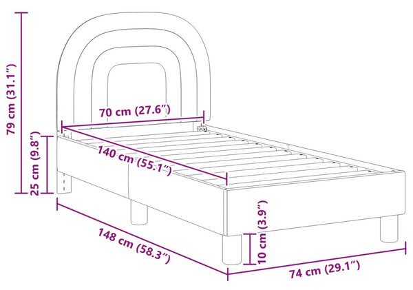 Gyerekágy keret fejtámlával Krém 70 x 140 cm Bársony
