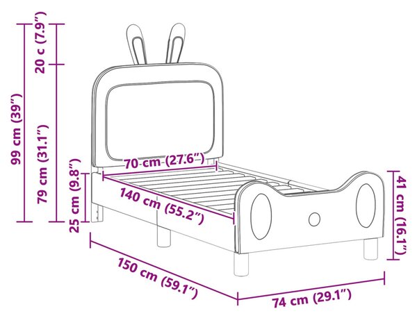 Gyerekágy keret fejtámlával Világosszürke 70 x 140 cm PU