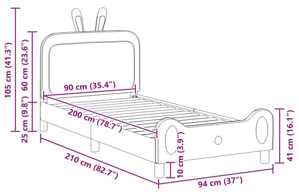 Gyerekágy kerettel fejtámlával Világosszürke 90 x 200 cm PU