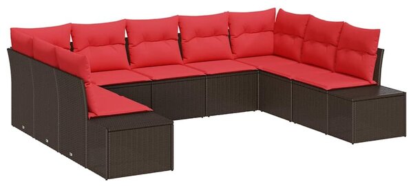 VidaXL Kerti Kanapé Szett párnával 9 pcs Barna polirattan