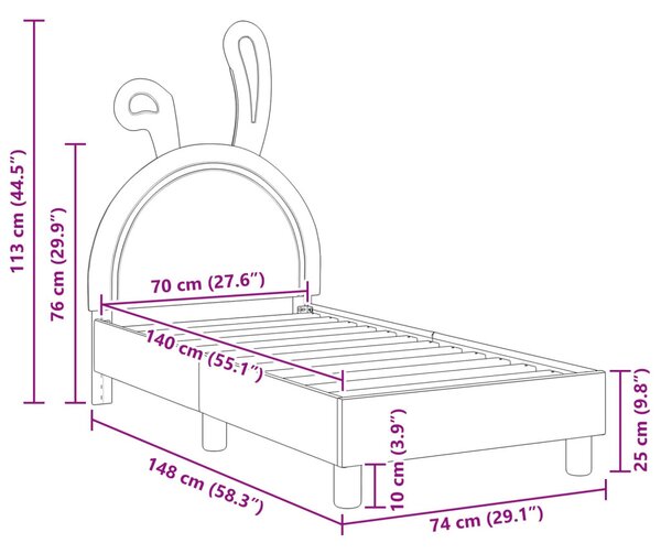 Gyerekágy keret fejtámlával fejtámlával Fehér 70 x 140 cm PU