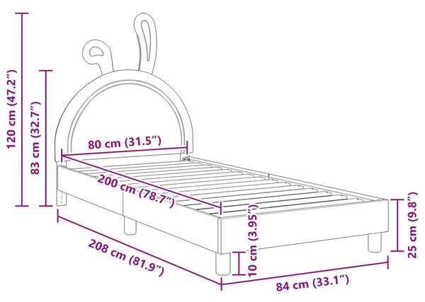 Gyerekágy kerettel fejtámlával Fehér 80 x 200 cm PU