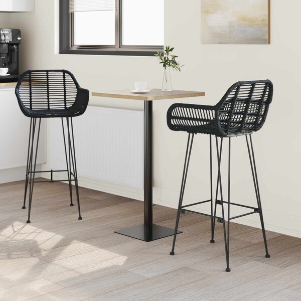 Bárszék 2 pcs Fekete 55 x 52 x 105 cm Rattan és Vas