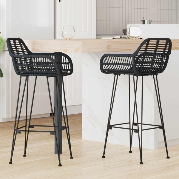 Bárszék 2 pcs Fekete 55 x 52 x 105 cm Rattan és Vas