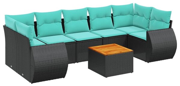 VidaXL 8 db fekete polyrattan kerti kanapégarnitúra párnákkal