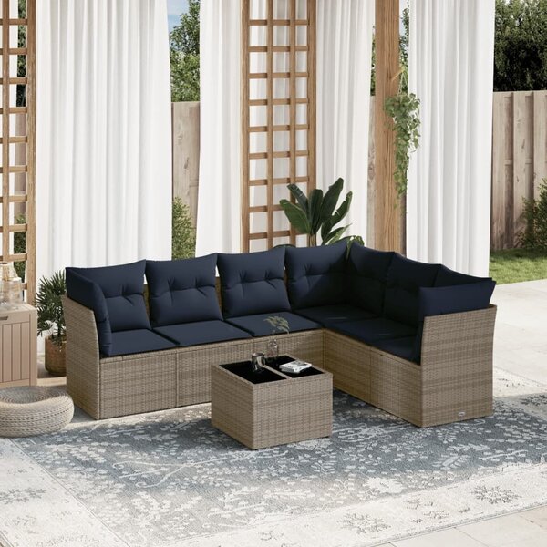 VidaXL 7 db szürke polyrattan kerti kanapégarnitúra párnákkal