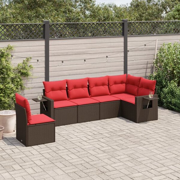 VidaXL 6 db barna polyrattan kerti kanapégarnitúra párnákkal