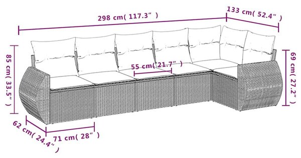 VidaXL 6 db fekete polyrattan kerti kanapégarnitúra párnákkal