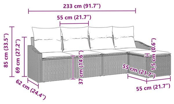 VidaXL Kanapé Szett párnával 5 pcs Fekete polirattan