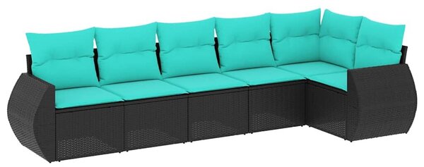 VidaXL 6 db fekete polyrattan kerti kanapégarnitúra párnákkal