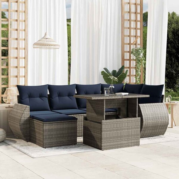VidaXL 7 db szürke polyrattan kerti kanapégarnitúra párnákkal