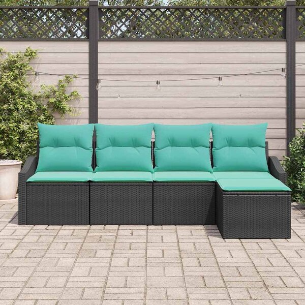VidaXL Kanapé Szett párnával 5 pcs Fekete polirattan