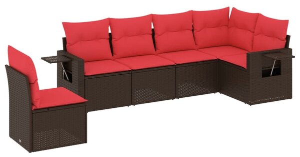 VidaXL 6 db barna polyrattan kerti kanapégarnitúra párnákkal