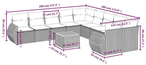 VidaXL 11 db fekete polyrattan kerti kanapégarnitúra párnákkal