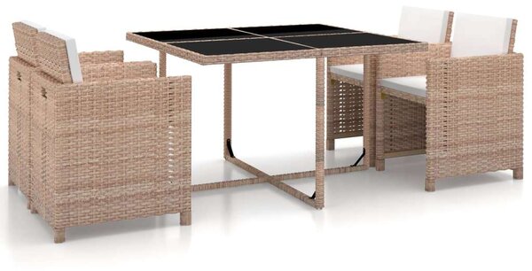 Polyrattan Kültéri Étkezőszett - Bézs - 5 részes
