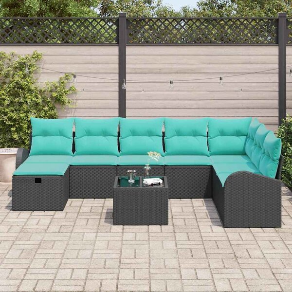 VidaXL Kerti Kanapé Szett párnával tárolóval 9 pcs Fekete Poli rattan