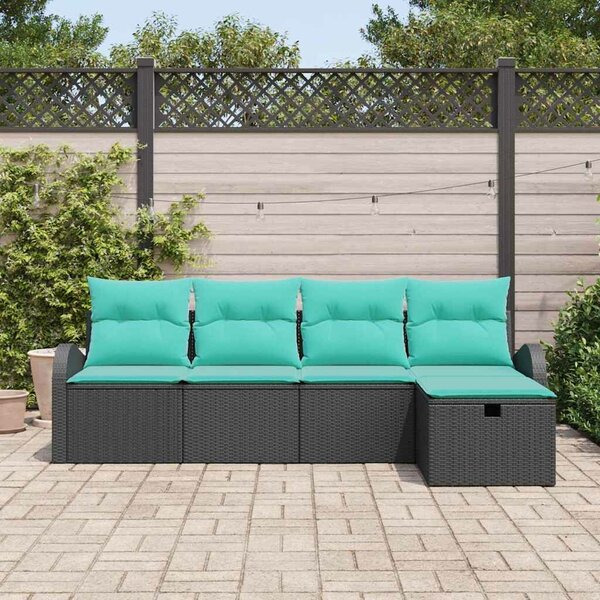 VidaXL Kerti Kanapé Szett párnával tárolóval 5 pcs Fekete Poli rattan