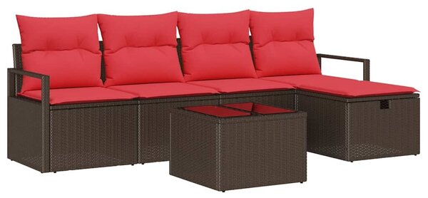 VidaXL Kerti Kanapé Szett párnával tárolóval 6 pcs Barna polirattan
