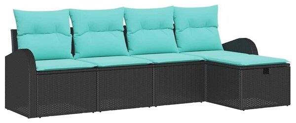 VidaXL Kerti Kanapé Szett párnával tárolóval 5 pcs Fekete Poli rattan