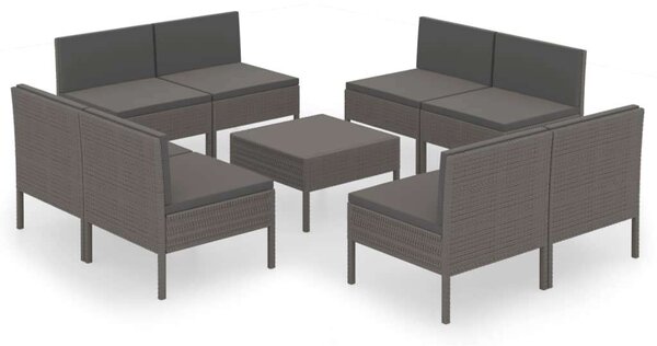 Polyrattan Kerti Bútorszett - 9 részes - Szürke