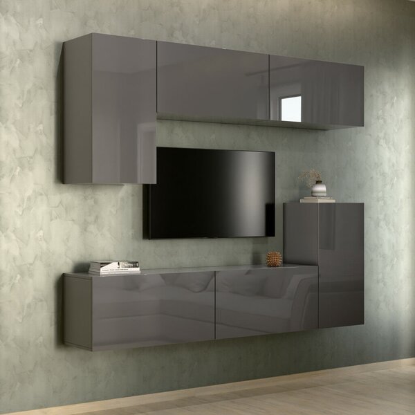Intenso Concept-50 nappali faliszekrény sor - 200 cm (magasfényű szürke)