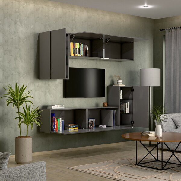 Intenso Concept-50 nappali faliszekrény sor - 200 cm (magasfényű szürke)