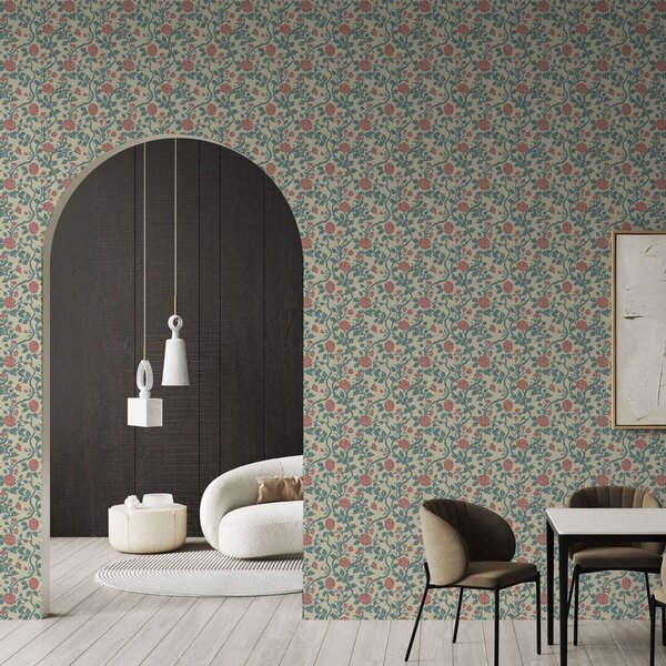Tapéta Retro minta piros és zöld virágokkal, Tapétá provence stílus, a00250 : Uwalls.hu