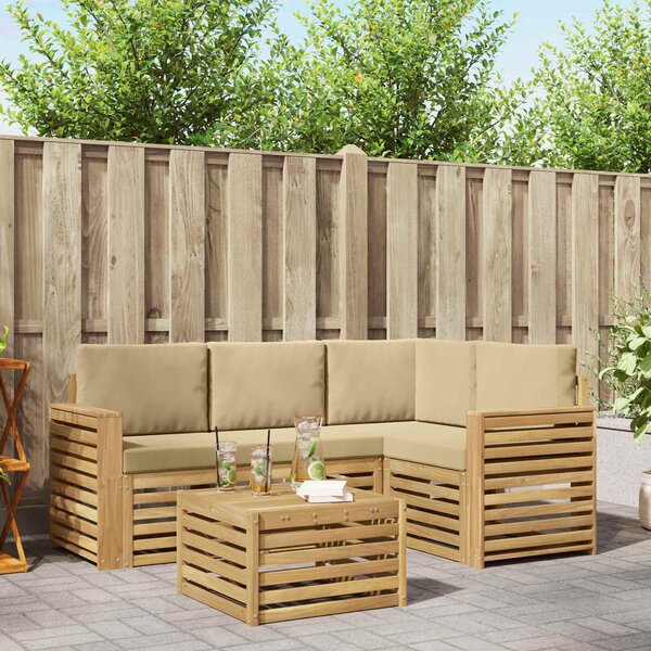 VidaXL Kültéri kanapé szett 5 pcs Fehér és Bézs 59 x 59 x 37 cm