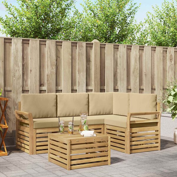 VidaXL Kültéri kanapé szett 5 pcs Fehér és Bézs 59 x 59 x 37 cm