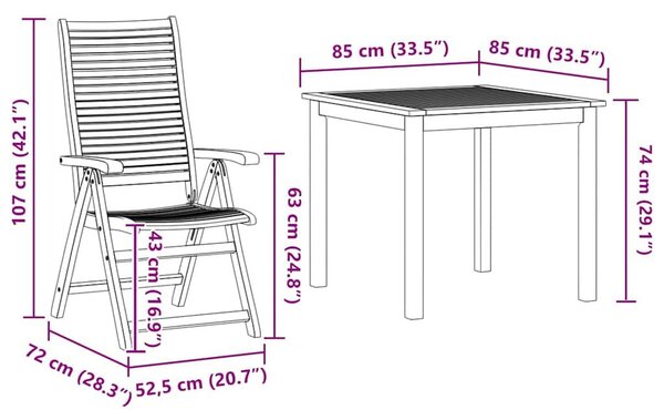 VidaXL Kert étkező szett 3 pcs Barna Tömör Akácfa