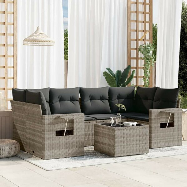 VidaXL Polyrattan Kerti Ülőgarnitúra - 7 részes, Világosszürke