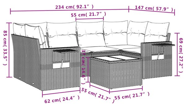 VidaXL Polyrattan Kerti Ülőgarnitúra - 7 részes, Világosszürke