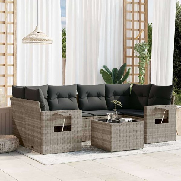 VidaXL Polyrattan Kerti Ülőgarnitúra - 7 részes, Világosszürke