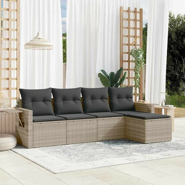 VidaXL Polyrattan Kerti Ülőgarnitúra - 5 részes, Világosszürke