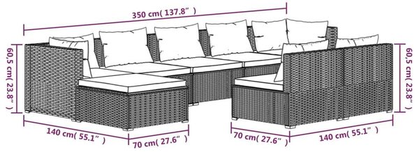 Polyrattan Kerti Ülőgarnitúra - 9 részes - Barna