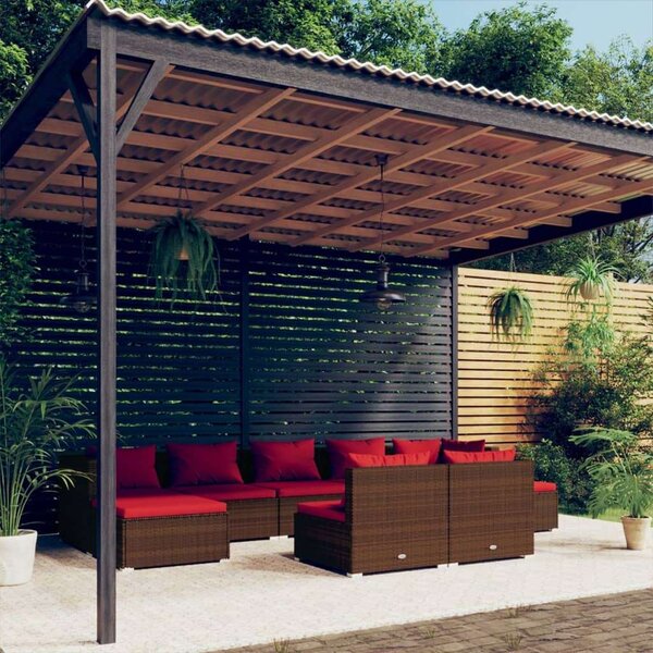 Polyrattan Kerti Ülőgarnitúra - 9 részes - Barna