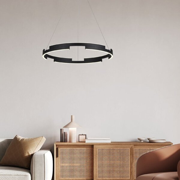 CASTLE modern fekete LED csillár, 60 cm, gyűrű alakú függesztett lámpa