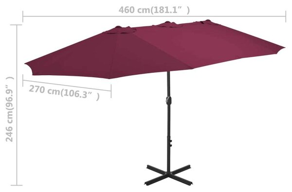Elegáns Kert Napernyő - Dupla Tető - 460x270cm - Bordó