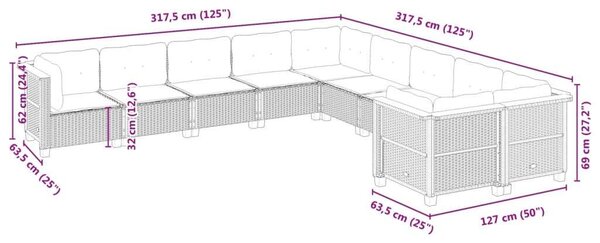 VidaXL Polyrattan Kerti Ülőgarnitúra - 10 részes - Fekete