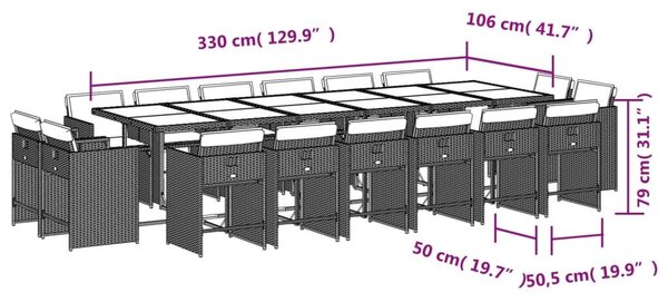 VidaXL 17 részes szürke polyrattan kerti étkezőgarnitúra párnával