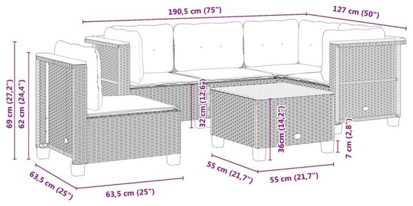 VidaXL 6 részes Kerti Ülőgarnitúra - Fekete Polyrattan