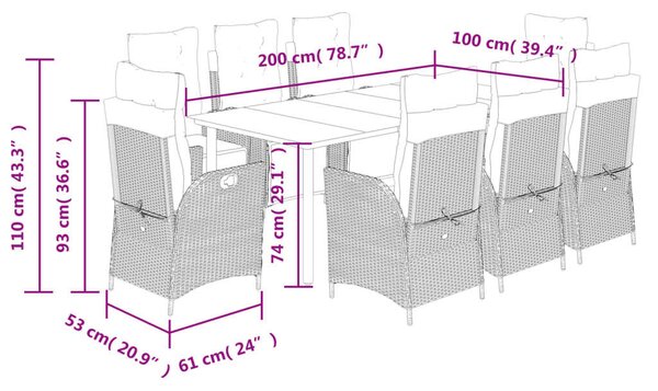 VidaXL Polyrattan Kerti Étkezőgarnitúra - 9 részes